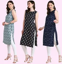 Womens Printed Crepe Sleeveless Kurti Combo Pack Of 3-thumb1