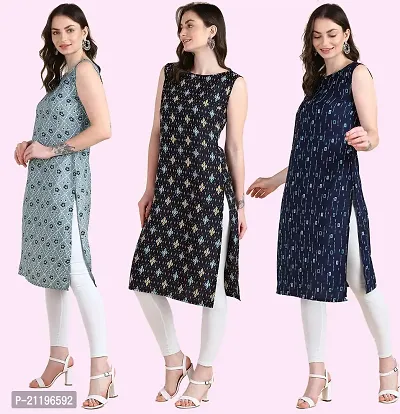 Womens Printed Crepe Sleeveless Kurti Combo Pack Of 3-thumb2