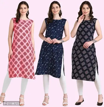 Womens Printed Crepe Sleeveless Kurti Combo Pack Of 3-thumb0