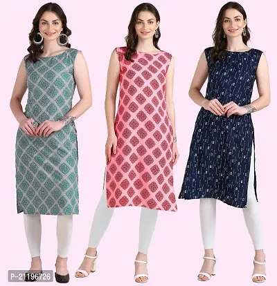 Womens Printed Crepe Sleeveless Kurti Combo Pack Of 3-thumb0