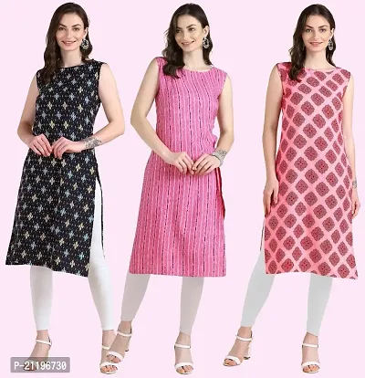 Womens Printed Crepe Sleeveless Kurti Combo Pack Of 3