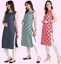 Womens Printed Crepe Sleeveless Kurti Combo Pack Of 3-thumb2