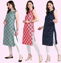 Womens Printed Crepe Sleeveless Kurti Combo Pack Of 3-thumb1