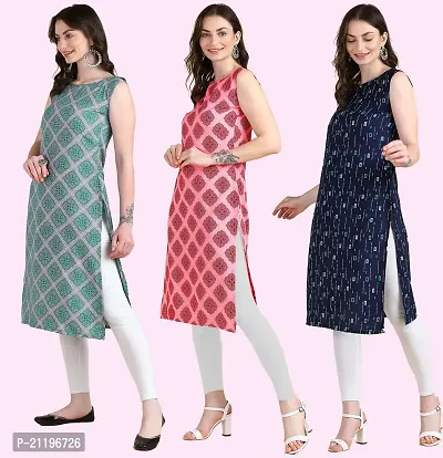 Womens Printed Crepe Sleeveless Kurti Combo Pack Of 3-thumb2