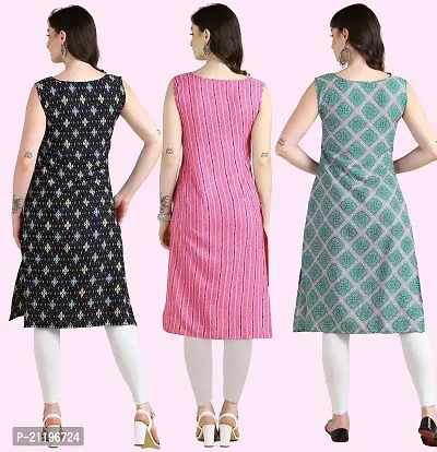 Womens Printed Crepe Sleeveless Kurti Combo Pack Of 3-thumb2