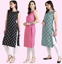 Womens Printed Crepe Sleeveless Kurti Combo Pack Of 3-thumb2