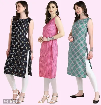 Womens Printed Crepe Sleeveless Kurti Combo Pack Of 3-thumb3