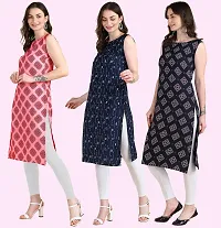 Womens Printed Crepe Sleeveless Kurti Combo Pack Of 3-thumb1