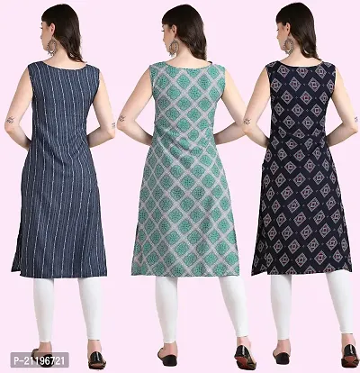 Womens Printed Crepe Sleeveless Kurti Combo Pack Of 3-thumb2