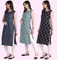 Womens Printed Crepe Sleeveless Kurti Combo Pack Of 3-thumb2