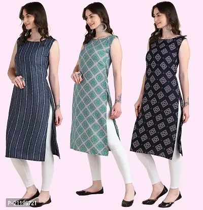 Womens Printed Crepe Sleeveless Kurti Combo Pack Of 3-thumb3