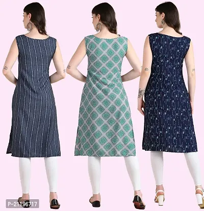 Womens Printed Crepe Sleeveless Kurti Combo Pack Of 3-thumb2