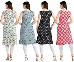 Womens Printed Crepe Sleeveless Kurti Combo Pack Of 4-thumb1