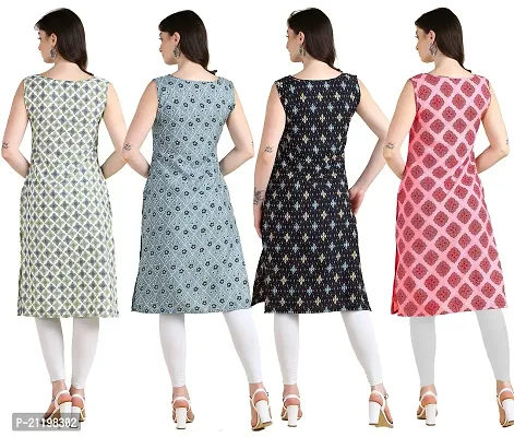 Womens Printed Crepe Sleeveless Kurti Combo Pack Of 4-thumb2