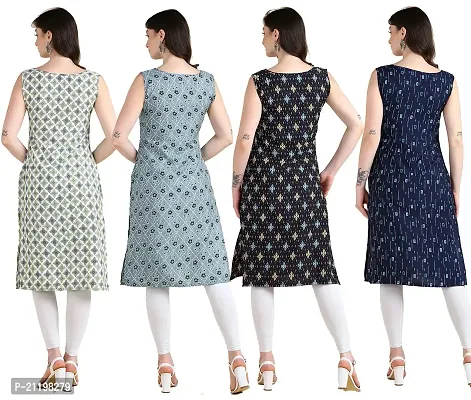 Womens Printed Crepe Sleeveless Kurti Combo Pack Of 4-thumb2