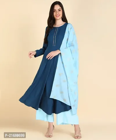 Womens Round kurta With Foil Printed Dupatta Set