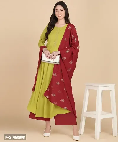 Womens Round kurta With Foil Printed Dupatta Set