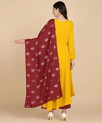 Womens Round kurta With Foil Printed Dupatta Set-thumb1
