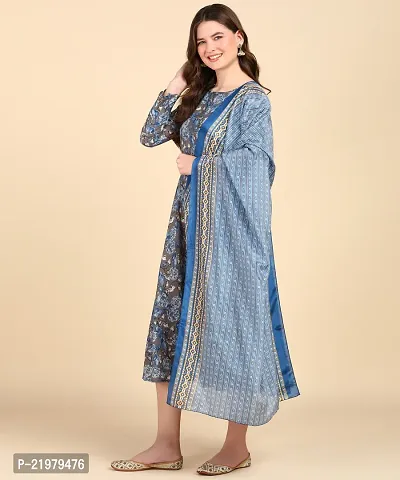 Womens Printed Cotton Round Kurti Wth Dupatta-thumb5