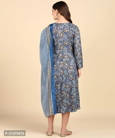 Womens Printed Cotton Round Kurti Wth Dupatta-thumb3