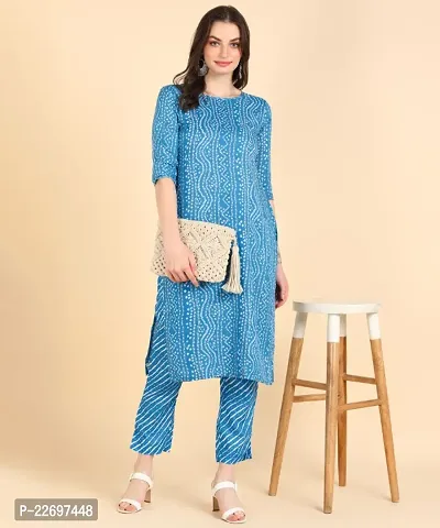 Womens Printed Cotton Kurti Wth Pant Set-thumb0