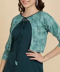 Stylish Fancy Crepe Solid Straight Kurti With Printed Jacket For Women-thumb2