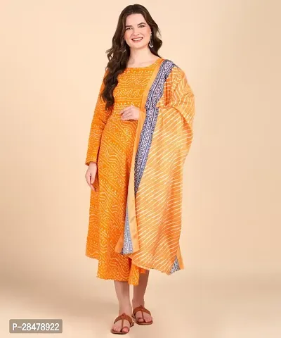 Stylish Cotton Blend Printed Kurta With Dupatta Set For Women-thumb0