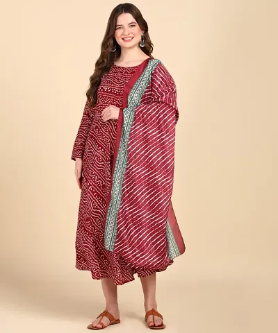 Cotton Printed Anarkali Kurti With Dupatta