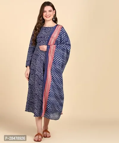 Stylish Cotton Blend Printed Kurta With Dupatta Set For Women