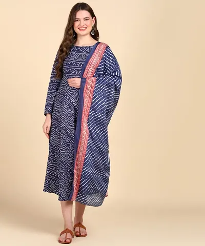 Stylish Cotton Printed Anarkali Kurti With Dupatta