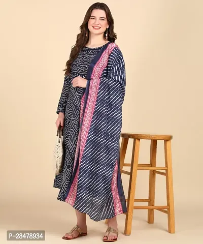 Stylish Cotton Blend Printed Kurta With Dupatta Set For Women-thumb0