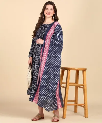 Stylish Cotton Printed Kurta Pant With Dupatta Set