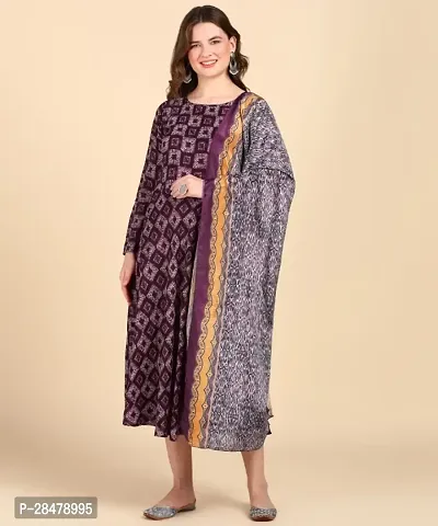 Stylish Cotton Blend Printed Kurta With Dupatta Set For Women