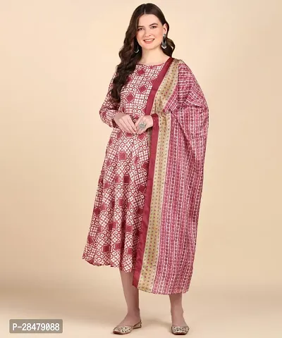 Stylish Cotton Blend Printed Kurta With Dupatta Set For Women-thumb0