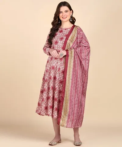 Stylish Cotton Printed Anarkali Kurti With Dupatta