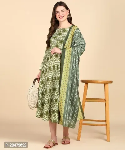 Stylish Cotton Blend Printed Kurta With Dupatta Set For Women