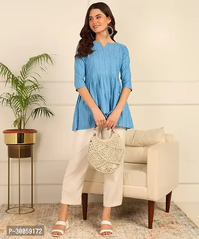 Trendy Attractive Cotton  Fit and Flare Blue Tunic Top-thumb0