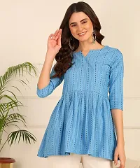 Trendy Attractive Cotton  Fit and Flare Blue Tunic Top-thumb2