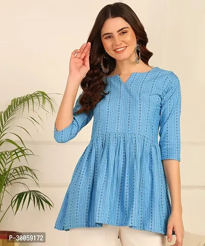 Trendy Attractive Cotton  Fit and Flare Blue Tunic Top-thumb3