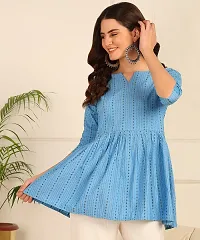 Trendy Attractive Cotton  Fit and Flare Blue Tunic Top-thumb3