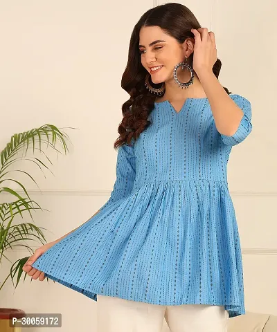 Trendy Attractive Cotton  Fit and Flare Blue Tunic Top-thumb4