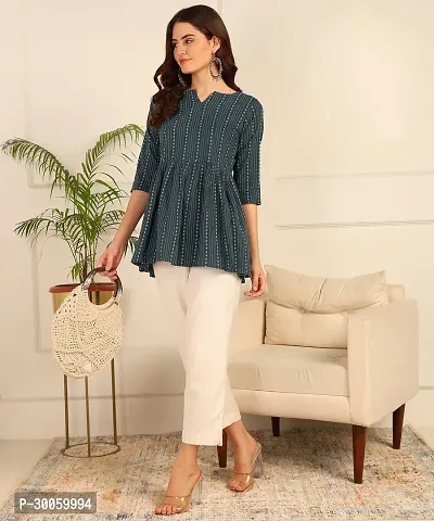 Trendy Attractive Cotton  Fit and Flare Blue Tunic Top