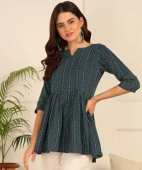 Trendy Attractive Cotton  Fit and Flare Blue Tunic Top-thumb2