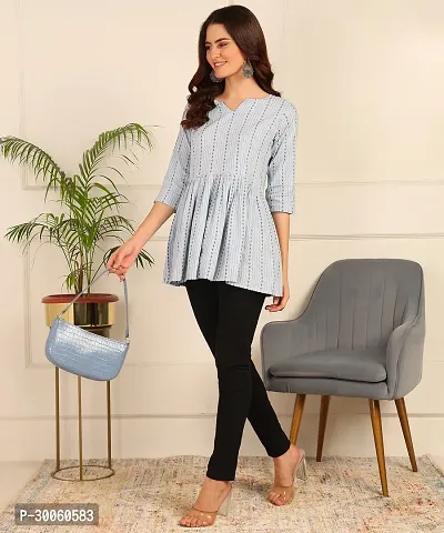 Trendy Attractive Cotton  Fit and Flare Blue Tunic Top-thumb0