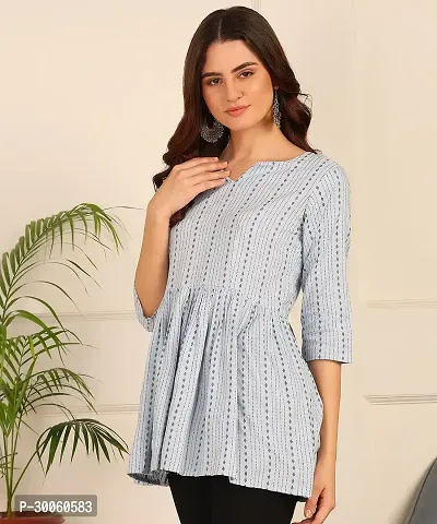 Trendy Attractive Cotton  Fit and Flare Blue Tunic Top-thumb3