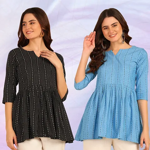 Classy Peplum Cotton Tops - Combo of 2