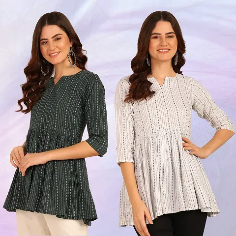 Classy Peplum Cotton Tops - Combo of 2