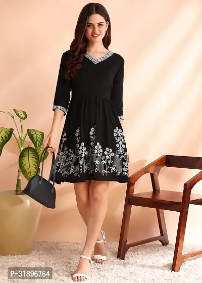 Stylish Viscose Rayon Black Embroidered Dress For Women-thumb0