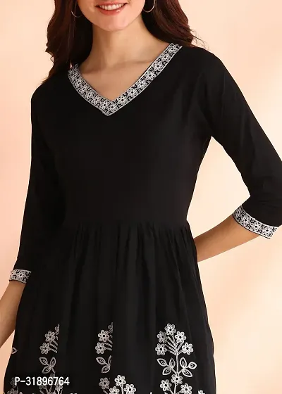 Stylish Viscose Rayon Black Embroidered Dress For Women-thumb2