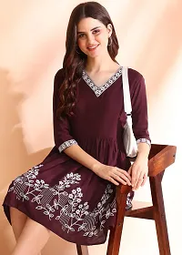 Stylish Viscose Rayon Maroon Embroidered Dress For Women-thumb4